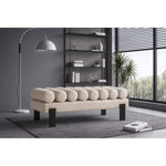 Akeela Linen Textured Fabric Upholstered Bench in Beige