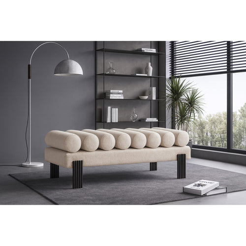 Akeela Linen Textured Fabric Upholstered Bench in Beige