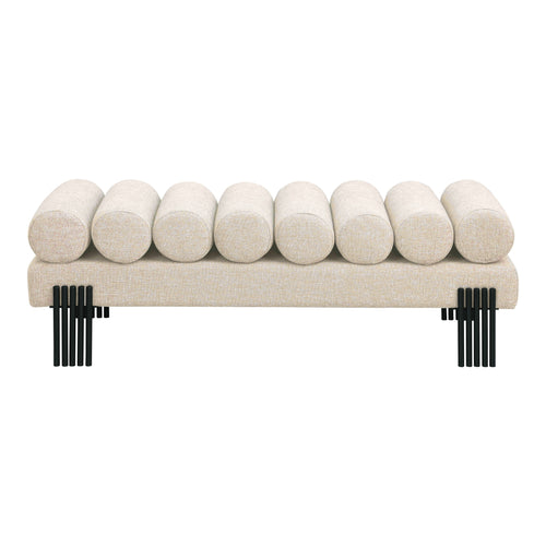 Akeela Linen Textured Fabric Upholstered Bench in Beige