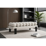 Akeela Linen Textured Fabric Upholstered Bench in Cream