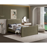 Elias Boucle Fabric Upholstered King Bed in Olive Green