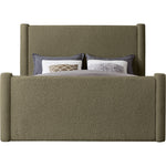 Elias Boucle Fabric Upholstered King Bed in Olive Green