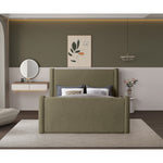Elias Boucle Fabric Upholstered King Bed in Olive Green