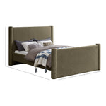 Elias Boucle Fabric Upholstered King Bed in Olive Green