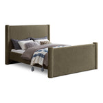 Elias Boucle Fabric Upholstered Queen Bed in Olive Green