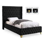 Savan Velvet Upholstered Twin Bed in Black