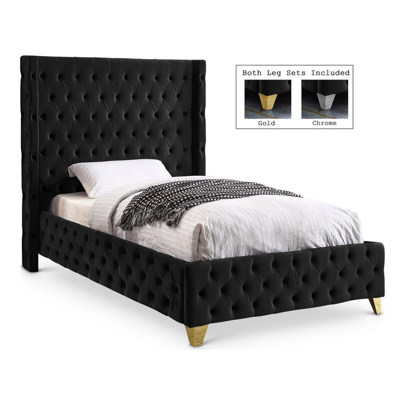 Savan Velvet Upholstered Twin Bed in Black