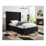 Savan Velvet Upholstered Twin Bed in Black