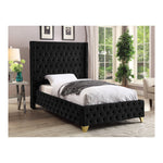 Savan Velvet Upholstered Twin Bed in Black