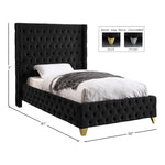 Savan Velvet Upholstered Twin Bed in Black
