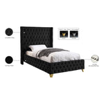Savan Velvet Upholstered Twin Bed in Black