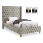 Savan Velvet Upholstered Twin Bed in Cream