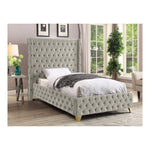 Savan Velvet Upholstered Twin Bed in Cream