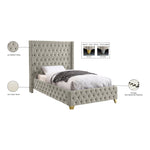 Savan Velvet Upholstered Twin Bed in Cream