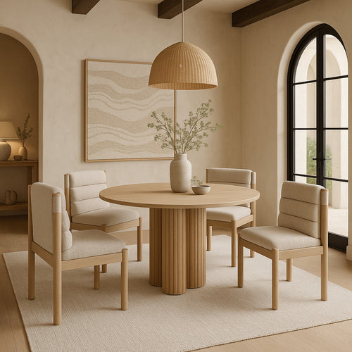 Eloura Linen Textured Fabric Upholstered Dining Chair in Beige