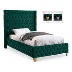 Savan Velvet Upholstered Twin Bed in Green