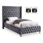 Savan Velvet Upholstered Twin Bed in Grey