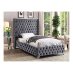 Savan Velvet Upholstered Twin Bed in Grey