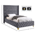 Savan Velvet Upholstered Twin Bed in Grey
