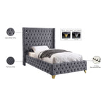 Savan Velvet Upholstered Twin Bed in Grey