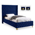 Savan Velvet Upholstered Twin Bed in Navy