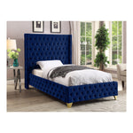 Savan Velvet Upholstered Twin Bed in Navy