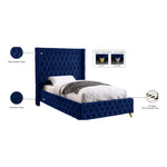 Savan Velvet Upholstered Twin Bed in Navy