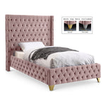 Savan Velvet Upholstered Twin Bed in Pink
