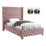 Savan Velvet Upholstered Twin Bed in Pink