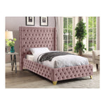 Savan Velvet Upholstered Twin Bed in Pink