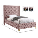 Savan Velvet Upholstered Twin Bed in Pink