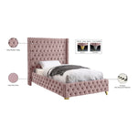 Savan Velvet Upholstered Twin Bed in Pink