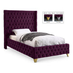 Savan Velvet Upholstered Twin Bed in Purple