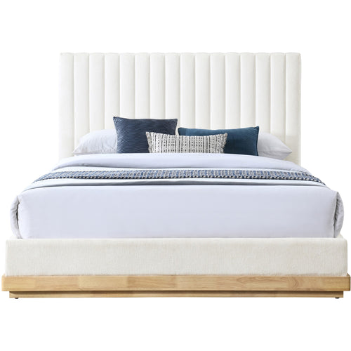 Emmet Chenille Fabric Upholstered King Bed (3 Boxes) in Cream