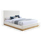 Emmet Chenille Fabric Upholstered King Bed (3 Boxes) in Cream