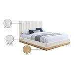 Emmet Chenille Fabric Upholstered King Bed (3 Boxes) in Cream