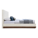 Emmet Chenille Fabric Upholstered King Bed (3 Boxes) in Cream