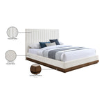 Emmet Chenille Fabric Upholstered King Bed (3 Boxes) in Cream