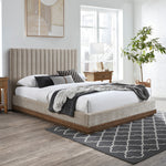Emmet Chenille Fabric Upholstered King Bed (3 Boxes) in Beige