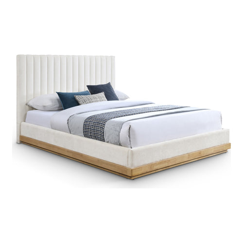 Emmet Chenille Fabric Upholstered Queen Bed (3 Boxes) in Cream