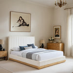 Emmet Chenille Fabric Upholstered Queen Bed (3 Boxes) in Cream