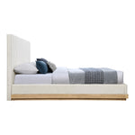 Emmet Chenille Fabric Upholstered Queen Bed (3 Boxes) in Cream