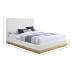 Emmet Chenille Fabric Upholstered Queen Bed (3 Boxes) in Cream
