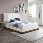 Emmet Chenille Fabric Upholstered Queen Bed (3 Boxes) in Cream