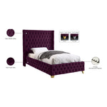 Savan Velvet Upholstered Twin Bed in Purple