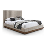 Emmet Chenille Fabric Upholstered Queen Bed (3 Boxes) in Beige