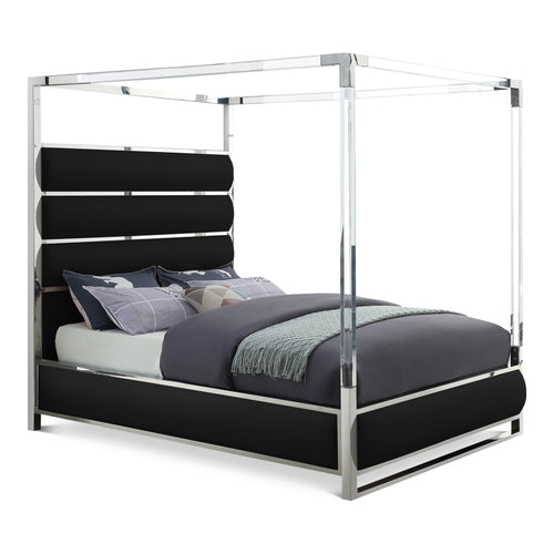 Encore Vegan Leather Upholstered Queen Bed (4 Boxes) in Black