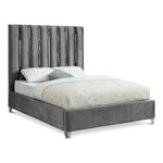 Enzo Velvet Upholstered King Bed in Grey