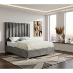 Enzo Velvet Upholstered King Bed in Grey