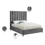 Enzo Velvet Upholstered King Bed in Grey